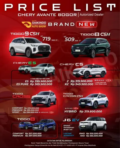 Pricelist Harga Chery grandwisata 2025
